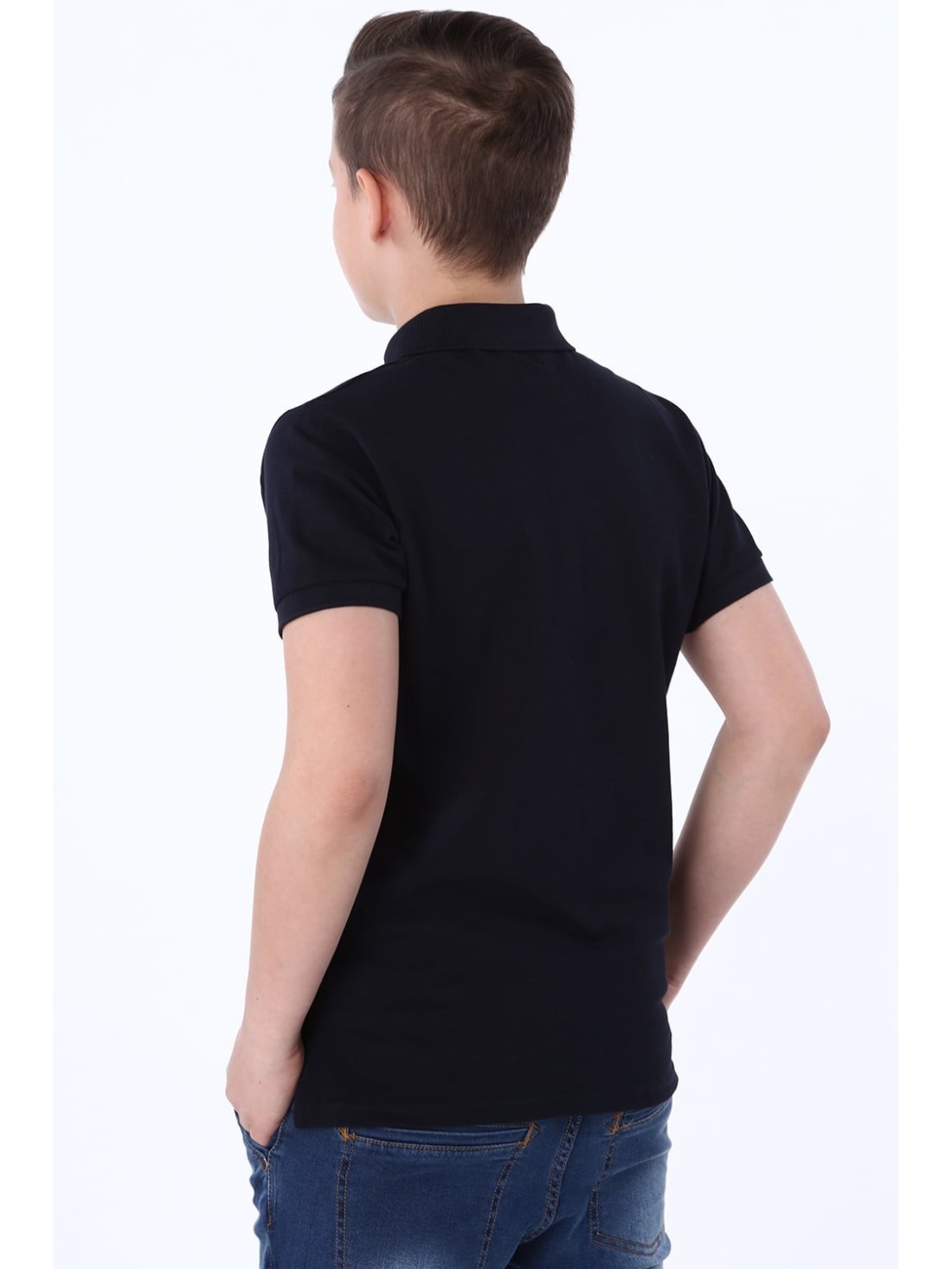 Polo shirt with a badge, navy blue NDZ8590 - Online store - Boutique